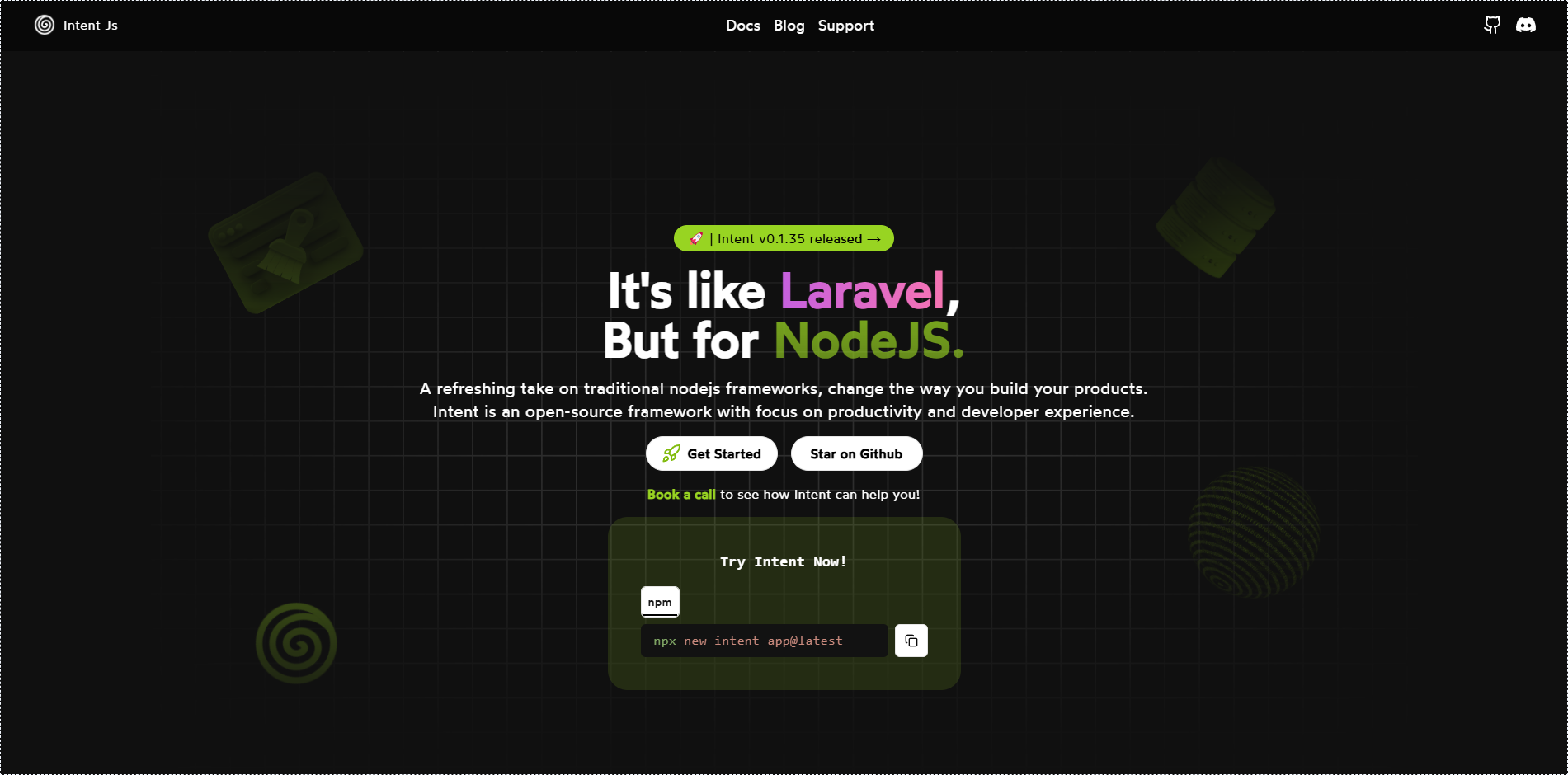 Screenshot of Intent JS project