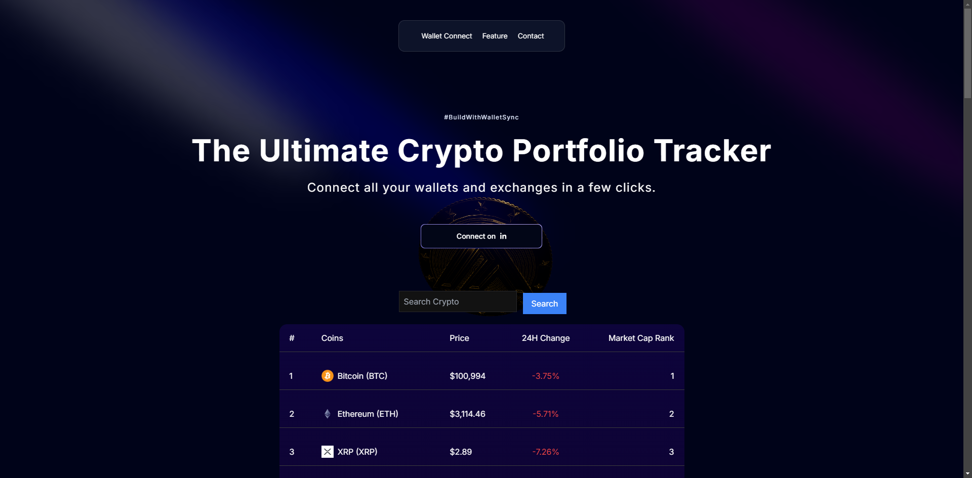 Screenshot of Wallet Sync project